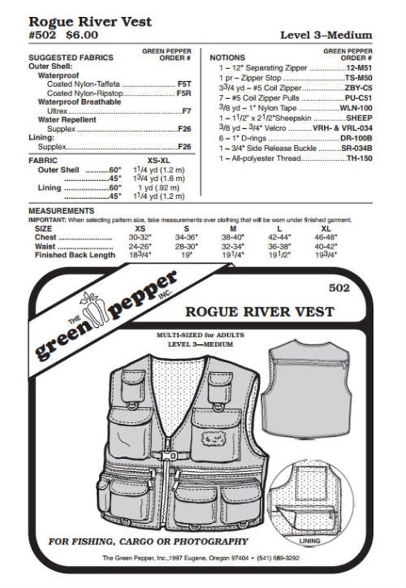 Adult’s Rogue River Fishing Vest Pattern - 502 - The Green Pepper Patterns Adult’s Rogue River Fishing Vest Pattern - 502 - The Green Pepper Patterns