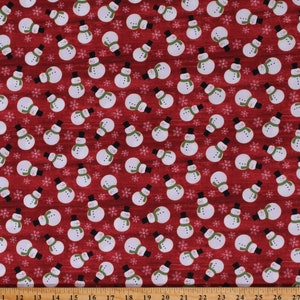 Cotton Snowmen Snowman Snowflakes Christmas Winter Holidays Red Cotton Fabric Print by the Yard (10311-10) D402.65