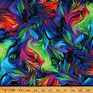 Cotton Rainbow Sparks Wispy Swirls Multicolor Cotton Fabric Print by the Yard (NIGHT-C7303-BRIGHT) D770.05