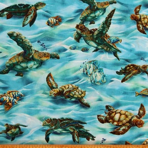 Cotton North American Wildlife Turtles Water Ocean Aquatic Animals Aqua Cotton Fabric Print by the Yard (ABK-73543-59-OCEAN) D487.75