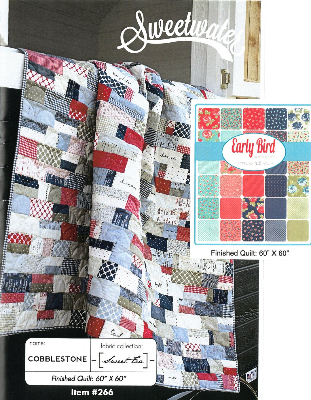 Quilt Kit Cobblestone 60 X 60 Quilt Kit Featuring early Bird Cotton Collection by Moda Fabric