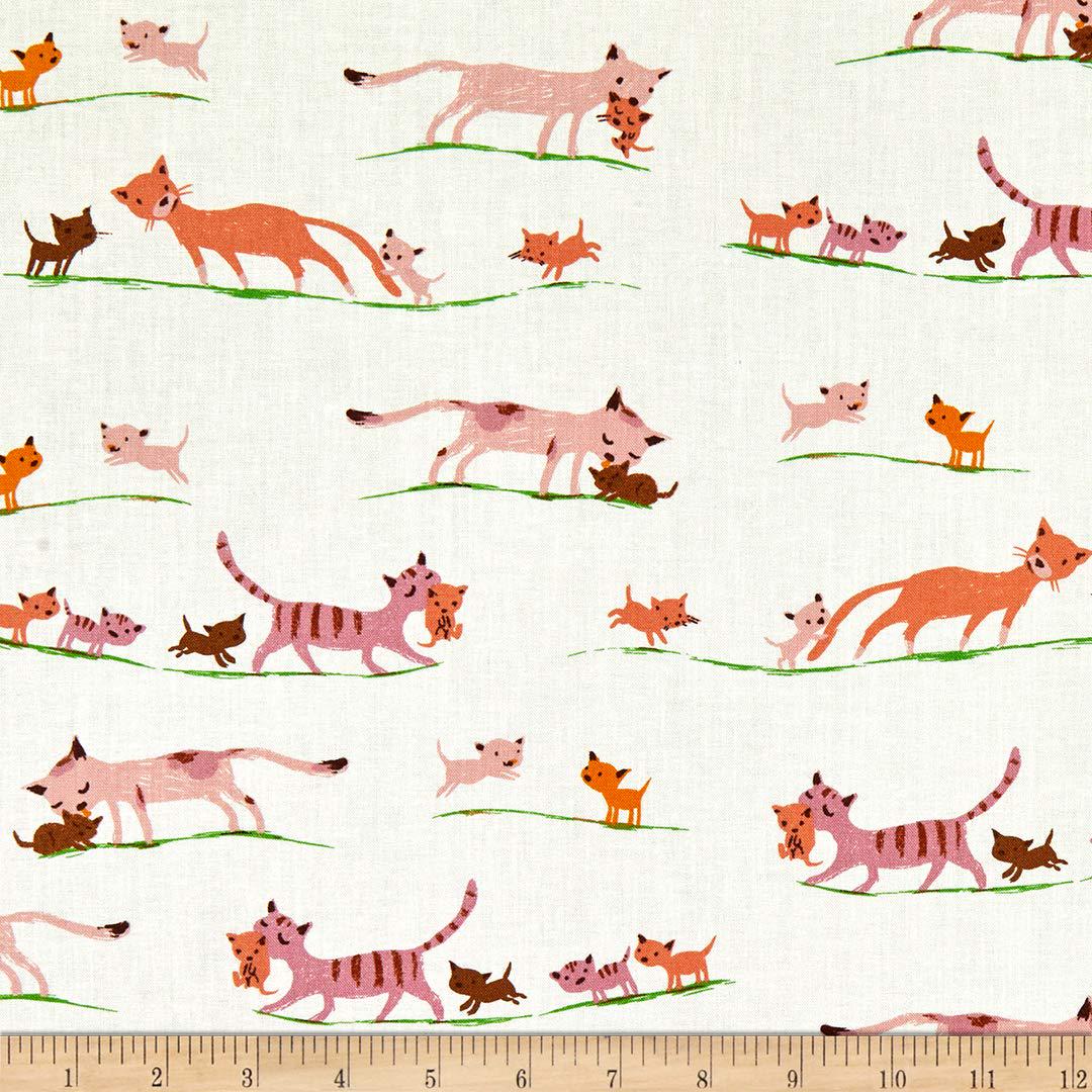 Cotton Cats Kitties Kittens Animals on Cream Cotton Heather Ross 20th Fabric Print by the Yard (40931A-5) D650.17