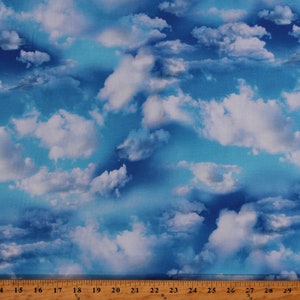 Cotton Clouds in a Bright Sky Nature Landscape Blue Cotton Fabric Print by the Yard (SKY-CD1869-BLUE) D486.78