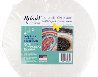 Cotton Blend Batting Bosal Katahdin On A Roll 2.5" PreCut Jelly Roll Rug Batting 100% Organic By the 50 Yard Roll (390K-75) M490.01