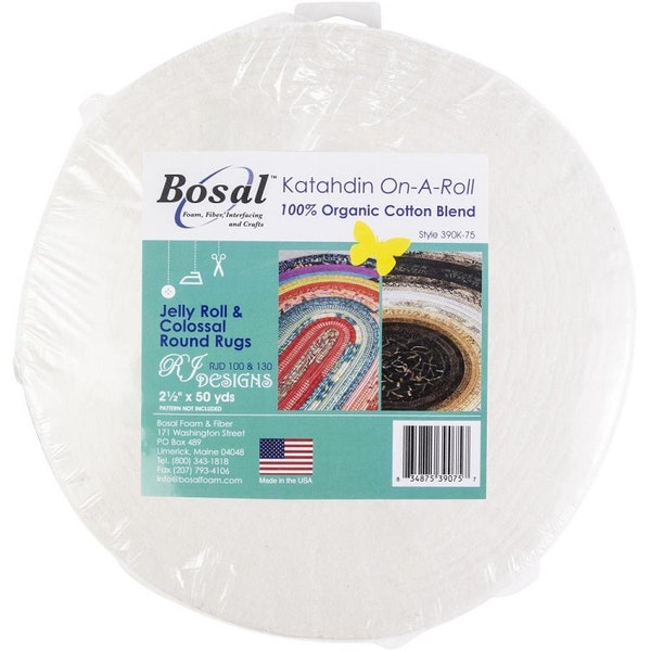 Cotton Blend Batting Bosal Katahdin On A Roll 2.5" PreCut Jelly Roll Rug Batting 100% Organic By the 50 Yard Roll (390K-75) M490.01