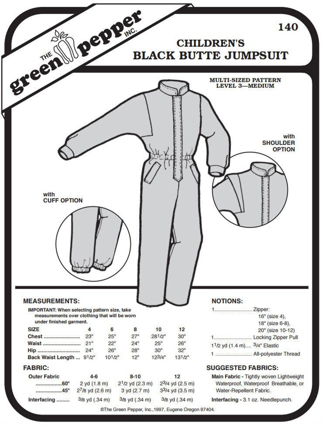 Green Pepper Children's Black Butte Jumpsuit Snowsuit Kids 140 Sewing ...