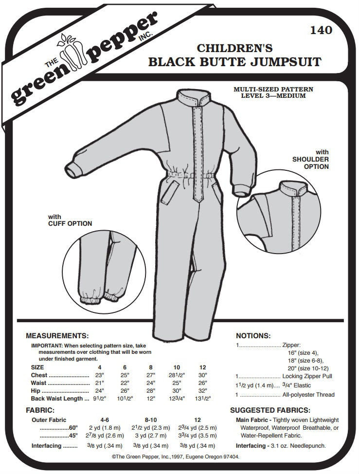 Kid’s Black Butte Jumpsuit Pattern - 140 - The Green Pepper Patterns Kid’s Black Butte Jumpsuit Pattern - 140 - The Green Pepper Patterns