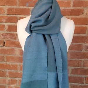 Ready to Ship! Hand-Woven Silk and Wool Scarf - Tonal Blues - Silk from India 80&quot; x 12&quot; (203 x 30.5 cm) - Great Mother&#39;s Day Idea!