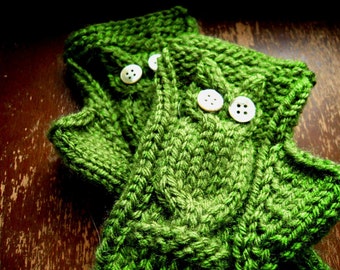 Custom Knit Fingerless Owl Mittens - Texting Gloves - Owl Gloves - Choose Your Colour