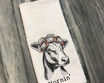 Farmhouse Decor, Cow Kitchen Towels ,Cow with Rollers
