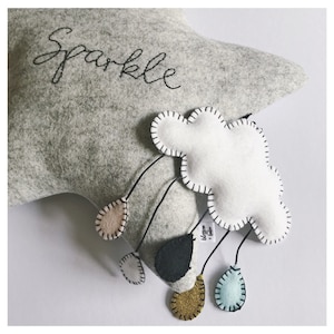 Small felt cloud with custom colour raindrops nursery wall hanging pram accessory