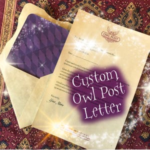 Carta de búho personalizada, carta de mago, personalizada, hecha a mano, auténtica, regalo, sello de cera mágico, invitación, bruja, invitación a fiesta de bodas