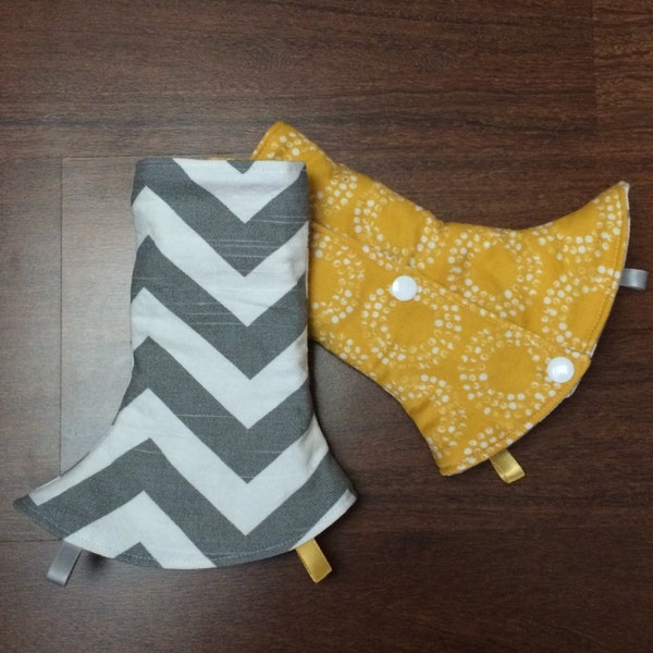 SSC Corner Drool Pads Grey Zig Zag & Full Circle Sunshine, REVERSIBLE with loops Fits Ergo, Tula, Beco, Lillebaby carriers