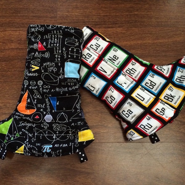 SSC Corner Drool Pads, Colorful math equations & Periodic table, REVERSIBLE, with loops Fits Ergobaby, Tula, Boba, Lillebaby carriers