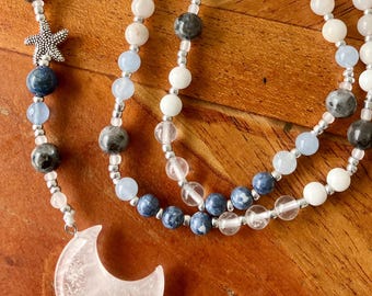 6 Jahrzehnt Stella Maris Meeresstern Nichttraditionelle Rosenkranz mit Bildmitte Kristallmond kleine Fehler