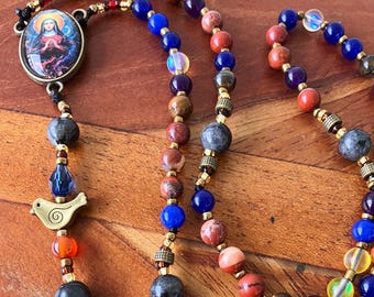 St. Teresa of Avila Gemstone Rosary with  Picture Medal – Free-Range Prayer Beads