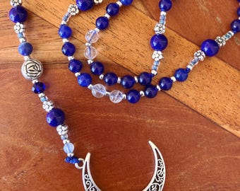 Our Lady of Grace in Blau & Silber Edelstein Perlen 3 Mondsichel .