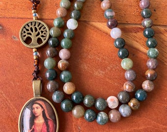 Mary Magdalene Voll Japa Mala Indische Achat Perlen Baum des Lebens