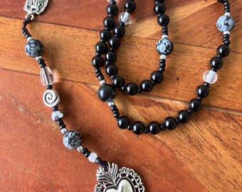 Our Lady of Guadalupe Tonantzin Nontraditional Rosary with Silver Sacred Heart Milagro