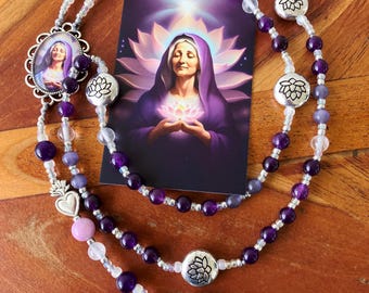 Our Lady of Unshakeable Goodness Nontraditional Rosary Purple Agate Silver Lotus