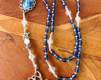 Nontraditional Rosary: Octopus, sparkling blue beads, Stella Maris Medal Star of the Sea