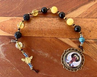 Our Lady of Bees Rosenkranz: Schwarze und gelbe Edelstein-Gebetskette, Gaza-Spendenaktion