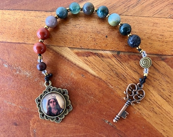 St. Sarah la Kali One Decade Strand Chaplet Gemstone Beads Vintage Key