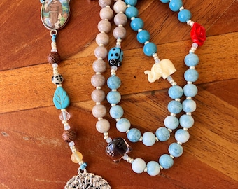 Ghibli St. Francis Rosenkranz Erde & Himmel, Rose, Elefant, Katze, Marienkäfer, Baum des Lebens