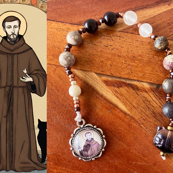 St Francis of Assisi Novena Chaplet for Cats with Gemstone Beads & hand crafted medal