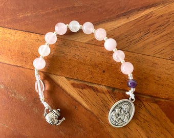 Terço de oração da Divina Avó Santa Ana com Quartzo Rosa