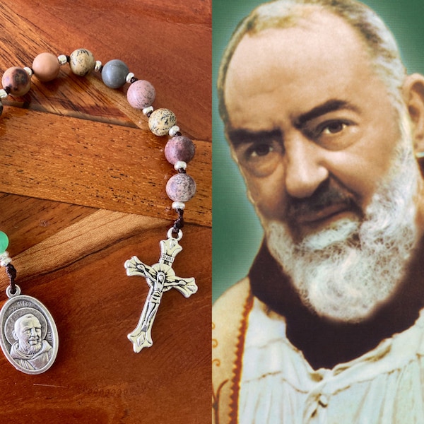 St Padre Pio Meditation and Prayer Strand Rosary Chaplet with Brown Dendritic Jasper Beads Colors of Italy
