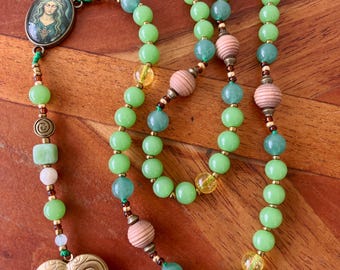 Large Brigid Goddess of Creativity Danu Nontraditional Celtic Rosary green