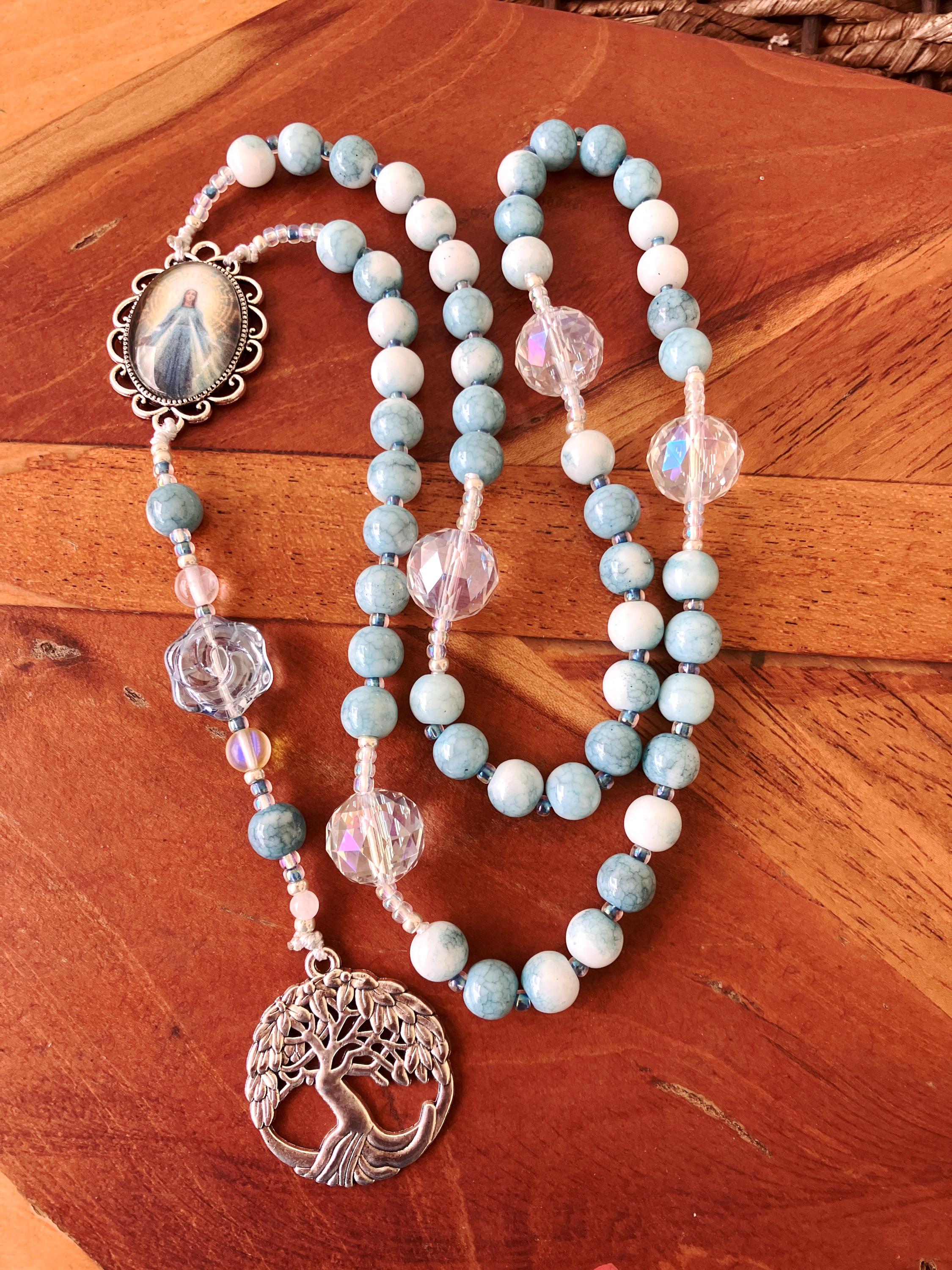 Our Lady of Chartres Nontraditional Rosary Large Sparkling Beads Tree of Life