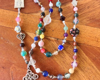 Misfits Collage Rosary:  Our Lady of Grace, Celtic Knot Cross, Mismatched Beads August 2026