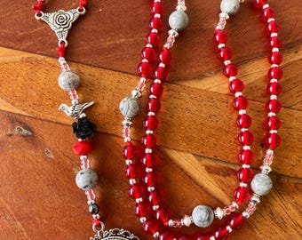 6 decade Mary Magdalene Divine Feminine Nontraditional Rosary Red & Gray Ancestor