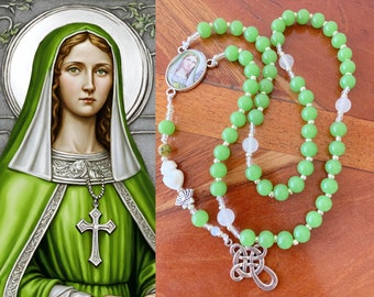 Discounted<< St. Dymphna Grief & Anxiety Nontraditional Rosary Mental Health Devotional Lime Green Glass with Celtic Knot Cross