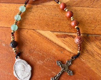 St Padre Pio Rosary Chaplet: gemstone beads, Colors of Italy