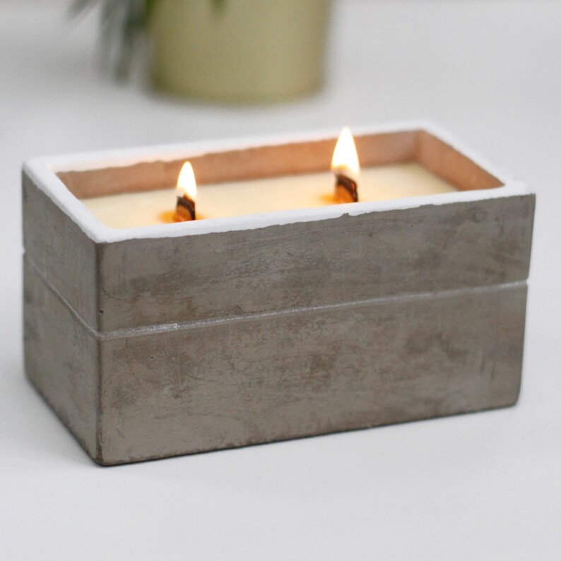 Concrete Candle Wooden Wick Rectangle Large Candle Home Etsy