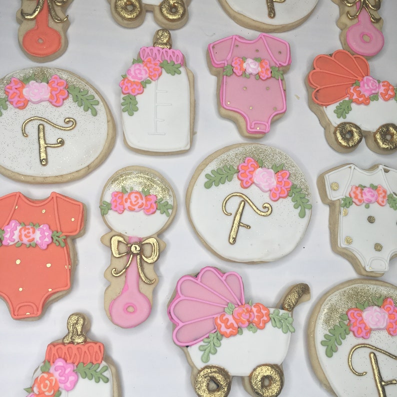 Peach And Pink Floral Baby Shower Cookies Etsy