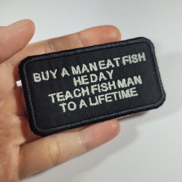 Buy a Man, Eat Fish, He Day - Embroidered Glow in the Dark Iron-on Patch