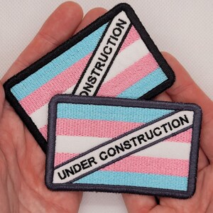 Under Construction Trans Flag - Embroidered Iron-On Patch