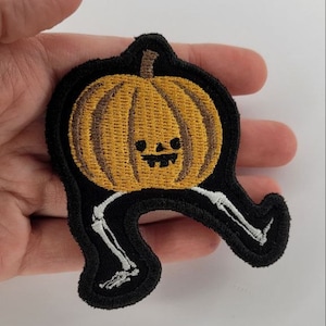 Spooky Pumpkin Guy - Embroidered Iron-on Patch
