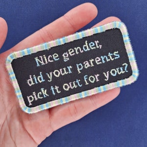 Nice Gender, Did Your Parents Pick it Out for You? - Iron-on Embroidered Patch