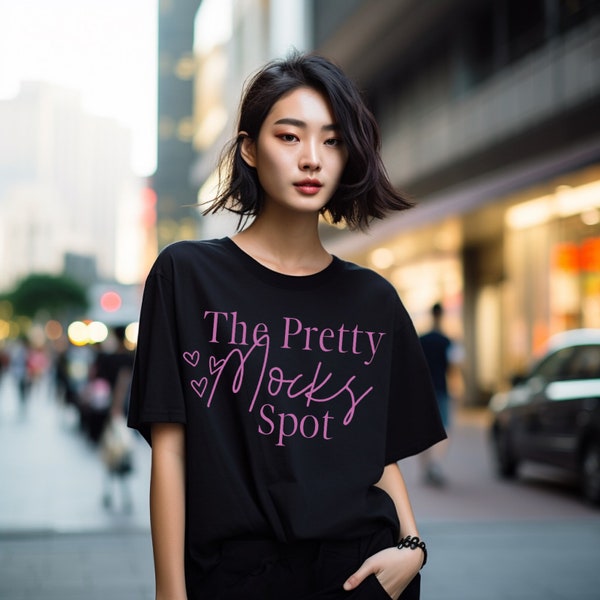 Bella Canvas 3001 T-shirt mockup, black shirt, oversized shirt, blank shirt mock up, Asian model