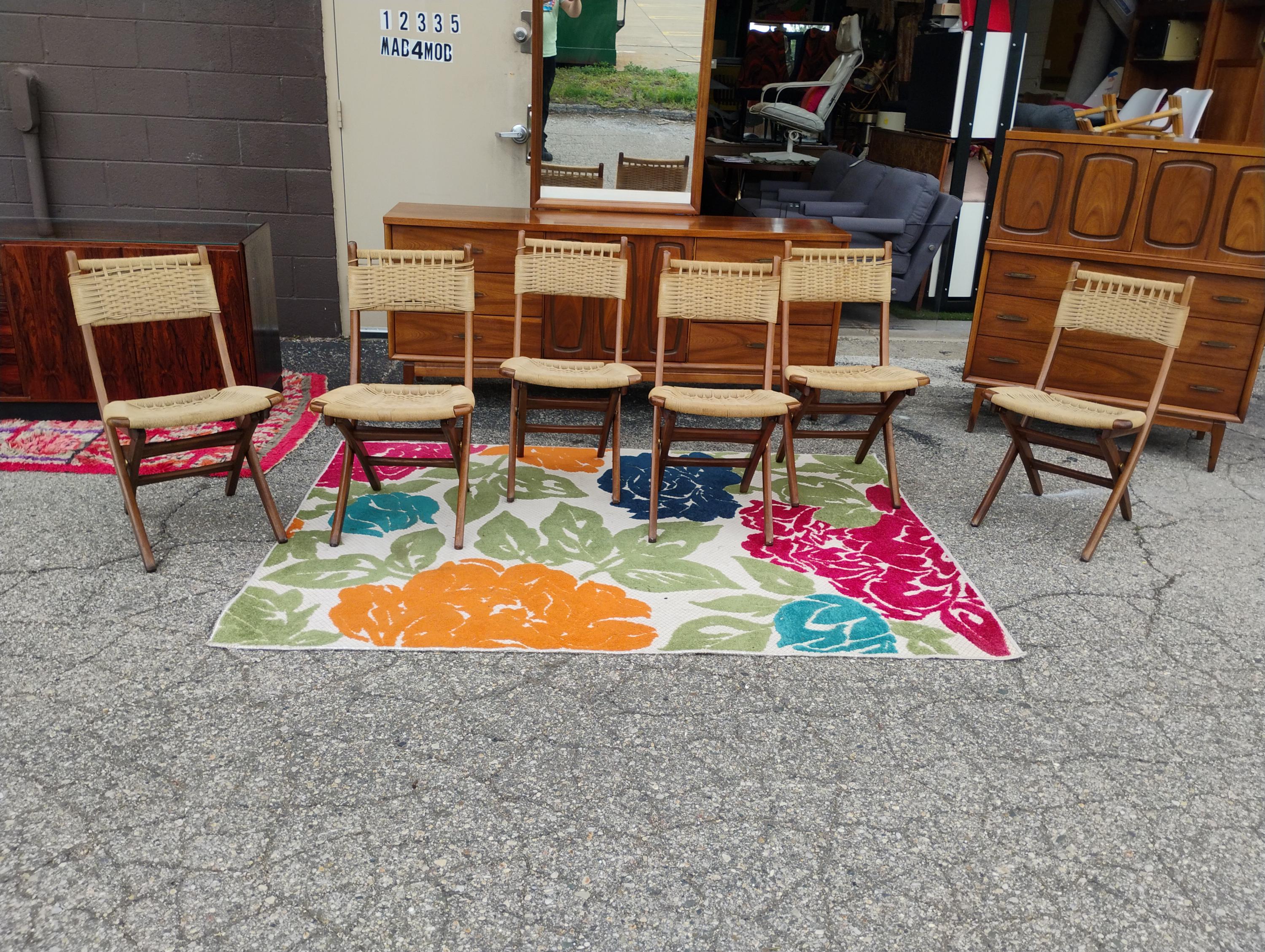 Set of 6 Hans Wegner STYLE Rope Folding Chairs