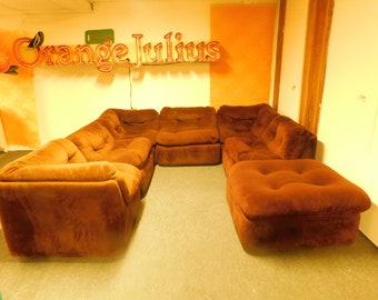 Unique Modular 1970s Velour Sectional