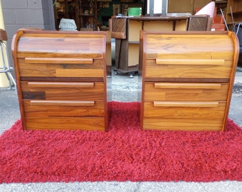 Pair of 70s Rosewood Rolltop Nighstands