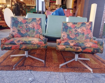 Pair of Flower Power Psychedelic Lounge Chairs by Selig