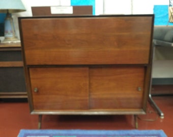 Mid Century Modern Lighted Drop Front Bar Cabinet