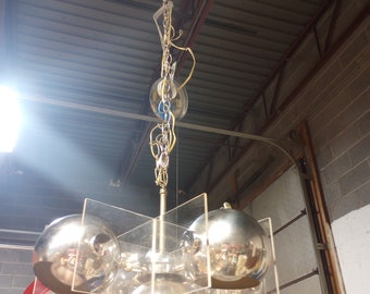 Space Age Reggiani/Style Chrome and Lucite Chandelier